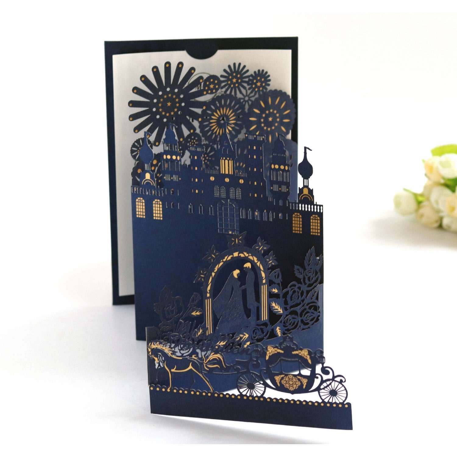 Laser Wedding Invitation Card Carriage and Castle Invitation